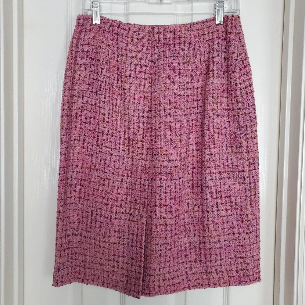 Talbots Tweed Pencil Skirt Pink Wool Blend Professional Career Classic Size 8